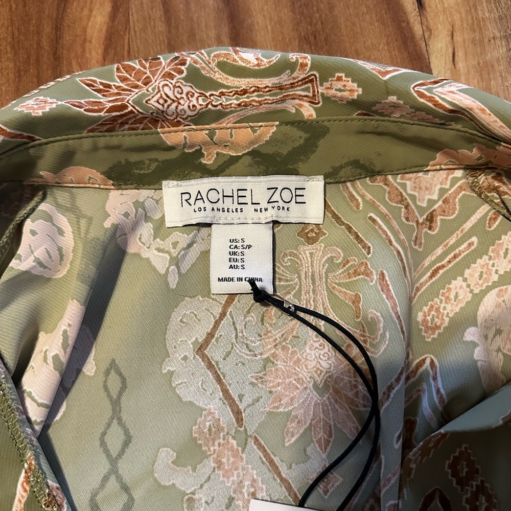Rachel Zoe Wrap Dress Green Boho Print Long Sleeve Belted Tunic NWT Small - Picture 3 of 9